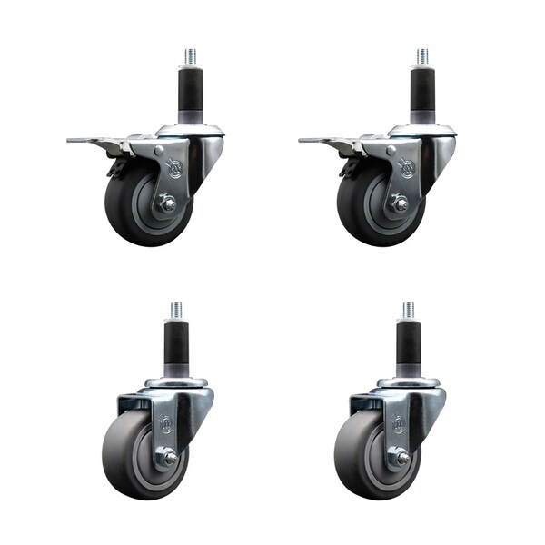 Service Caster 3'' Thermoplastic Rubber Swivel 1-1/8'' Expanding Stem Caster Set 2 Total Lock Brakes, 4PK SCC-EXTTL20S314-TPRB-2-S-2-118 - main